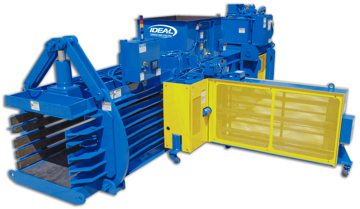 IDEAL industrial compactor and baler equipment in blue and yellow